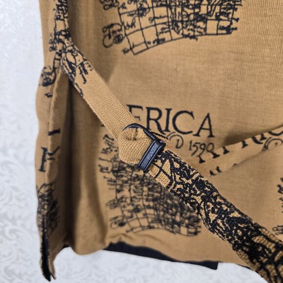 VTG Ashro Africa Map Print Vest sz M Brown Black 100% Cotton Back Adj Belt - Picture 10 of 15